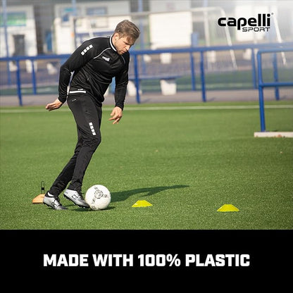 Capelli Sport Training Cones, Set of 30 Agility and Practice Drills Equipment with Metal Carrier for Soccer, Football, Baseball, and Basketball, Multi