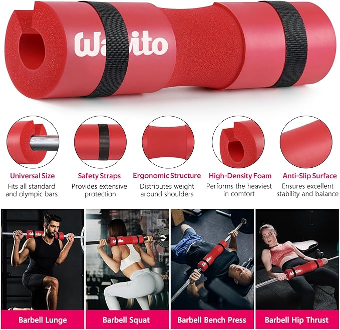 WALITO 8Pcs Barbell Pad Set for Hip Thrust - Squat Pad,Gym Accessories for Women with Bar Bad,Bench Press, with Gym Ankle Straps,Resistance Bands for Working Out,Lifting Strap,Carry Bag
