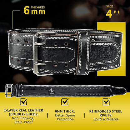 Genuine Leather Weightlifting Belt (6mm Thick) – Unisex Exercise Belt for Strength Training, Weight Lifting, Squats, with Waist Support | Adjustable Design, Suitable for Various Workouts