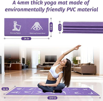 Pilates Kit Yoga Mat Thick Workout Mat For Women Extra Thick Foldable Yoga Matt With Printed Pose Chart For Beginner Pilates And Core Training At Home