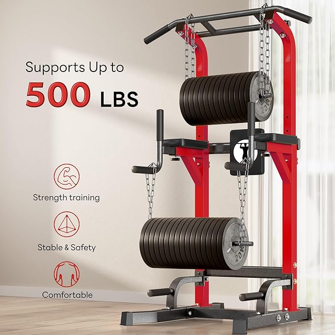 SogesPower Power Tower Pull Up Bar Station Multi-Function Pull Up Bar Stand for Home Gym, Adjustable Height Pull Up Dip Station Dip Bar Strength Training Fitness Equipment,Up to 500LBS