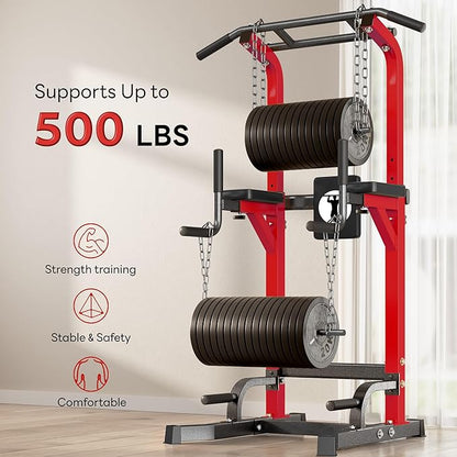 SogesPower Power Tower Pull Up Bar Station Multi-Function Pull Up Bar Stand for Home Gym, Adjustable Height Pull Up Dip Station Dip Bar Strength Training Fitness Equipment,Up to 500LBS