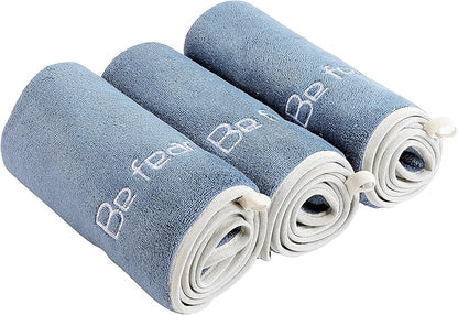 Microfiber Gym Towel Set for Men Women, Super Soft and Quick-Drying Towels for Fitness, Yoga, Cycling, Swimming (Blue, 3 Pack)