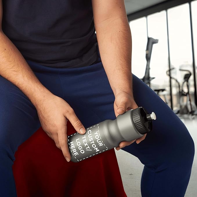 DISCOUNT PROMOS 28 oz. Custom Push Cap Plastic Water Bottles Set of 10/50/100, Personalized Bulk Pack - Perfect for Gym, Hiking, Camping, Outdoor Sports - Silver