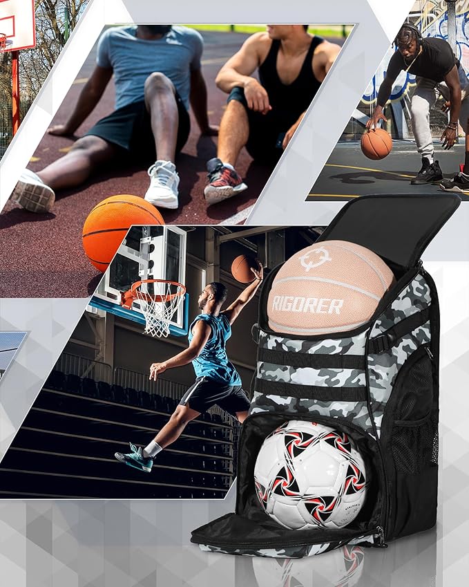 TRAILKICKER Basketball Bag Backpack with Ball Holder Multi-Sport Backpack for Soccer Volleyball Football Baseball Helmet