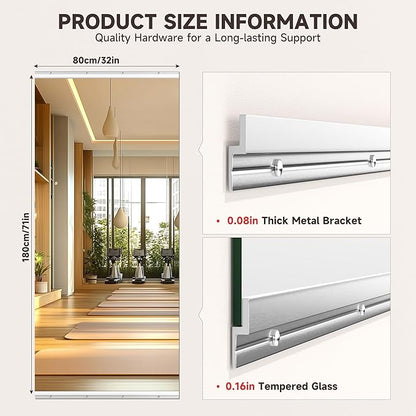 71"x32" One-Piece Home Gym Mirror, Oversized Full Body Wall Mounted Fitness Mirror, 4MM Professional Grade Tempered Glass for Yoga, Studio with Installation Kit