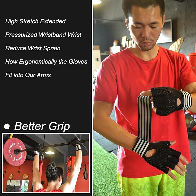 Weightlifting Gloves Padded Workout Gloves with Wrist Wrap Support Gym Gloves for Men Women Gym Exercise Fitness Training Lifting Dumbbell
