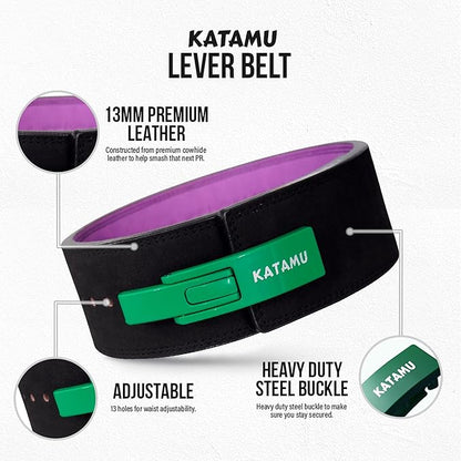 Katamu Premium Leather Lever Weightlifting Belt – Secure Steel Lever, Powerlifting Support for Deadlifts, Squats & Heavy Lifts - Be A Hero