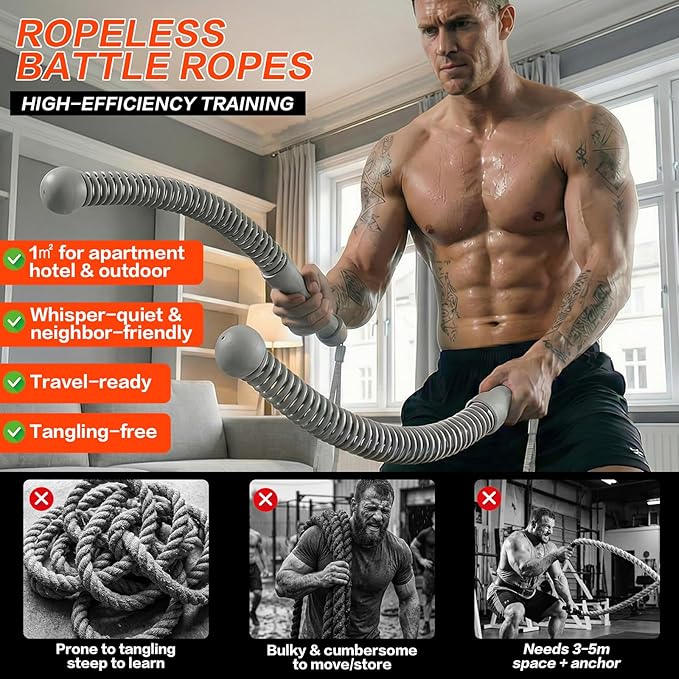 Ropeless Battle Ropes for Home Gym, Portable Cordless Weighted Battle Ropes with Storage Bag, High Calorie Burn for Men & Women, Fitness Equipment for HIIT & Low-Impact Aerobic Training