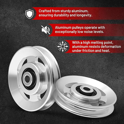 RitFit Aluminum Pulley Wheel for Gym Equipment, 2PCS/ 6PCS Set Power Rack Pulley Attachment, 90mm Aluminum Alloy Bearing Gym Pulley Wheel for Home Gym