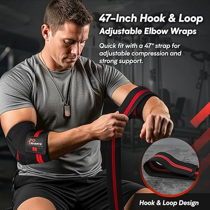 Anraye Elbow Wraps for Weightlifting - 47" Adjustable Compression Straps & Brace for Joint Support (1 Pair), Elbow Wraps Weight Lifting Men Women for Bench Press Powerlifting and Fitness Training