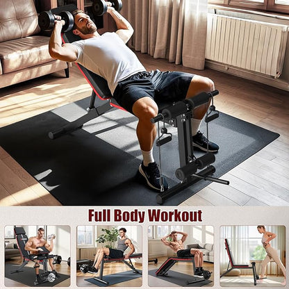 XDDIAS Adjustable Weight Bench, Workout Bench with Leg Extension and Preacher Curl Pad, Weight Bench for Home Gym, Foldable Exercise Bench, Quick Adjustment Incline Bench Press