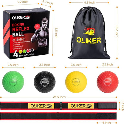 Boxing Reflex Ball for Adults and Kids, 4 Levels Boxing Ball with Adjustable Headbands, Perfect for Reaction, Agility, Punching Speed, Fight Skill and Hand Eye Coordination Training