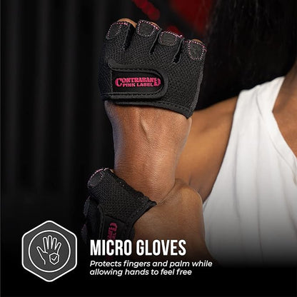 Contraband Pink Label 5537 Womens Micro Weight Lifting Gloves w/Grip-Lock Silicone Padding (Pair) - Minimalist Half Gloves - Apple Watch Friendly