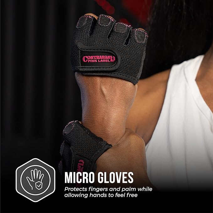 Contraband Pink Label 5537 Womens Micro Weight Lifting Gloves w/Grip-Lock Silicone Padding (Pair) - Minimalist Half Gloves - Apple Watch Friendly