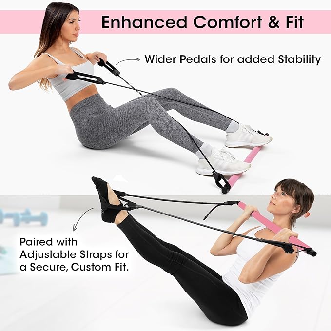 Stretched Fusion Pilates Bar Kit with Resistance Band for Home Workouts | Multifunctional Home Pilates Kit Set for Women & Men | Workout Bar for Legs, Hip, Waist and Arm, Includes 3 Bonuses