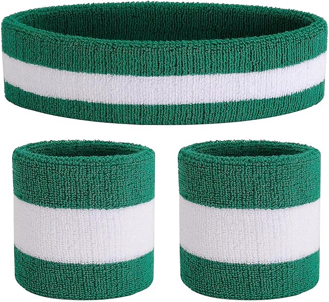 ONUPGO Sweatband Set Sports Headband Wristband Set Sweatbands Terry Cloth Wristband Wrist Sweatband Headbands Moisture Wicking Sweat Absorbing Head Band