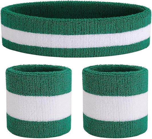 ONUPGO Sweatband Set Sports Headband Wristband Set Sweatbands Terry Cloth Wristband Wrist Sweatband Headbands Moisture Wicking Sweat Absorbing Head Band