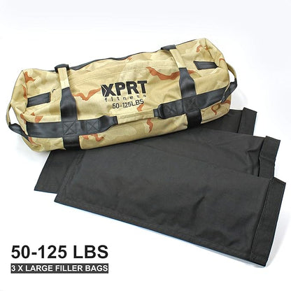 XPRT Fitness Workout Sandbag for Heavy Duty Workout Cross Training 7 Multi-positional Handles - Color Army Green/Black/Camo