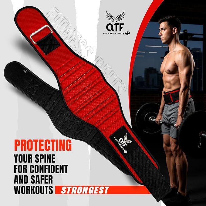 QTF Fitness Neoprene Weight Lifting Belt - Adjustable 6" Gym Support for Stability & Lumbar Support - Sweat Resistant Weightlifting Belt for Men & Women for Squats, Deadlifts & Bench Presses