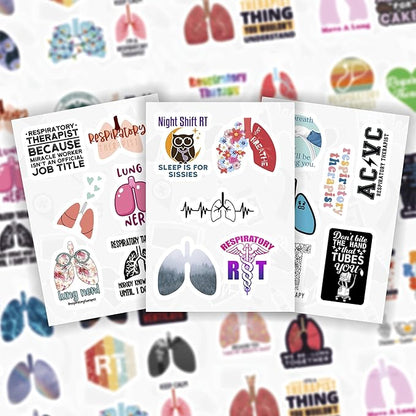 BulbaCraft 100Pcs Respiratory Therapist Stickers, RT Sticker for Water Bottle and Laptop - Respiratory Therapy Party Supplies & Decorations, Lung Waterproof Vinyl Medical Decals, Gifts for Women & Men