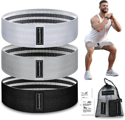 Exercise Bands, 3 Levels Fabric Resistance Bands for Working Out, Workout Bands Resistance for Women & Men, Multi-Colored Fabric Booty Bands for Leg Strength Training, Rehab, Yoga