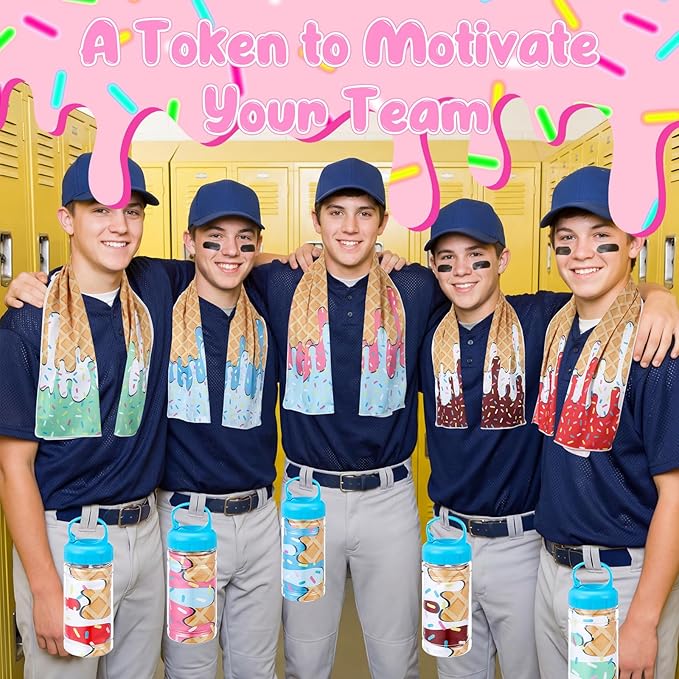 12 Pack Ice Cream Drip Baseball Cooling Towels for Boys, Ice Cream Print Sports Towels with Bags, 40"x12" Breathable Chilly Towel, Colorful Summer Microfiber Towel for Sport Team Gift Beach
