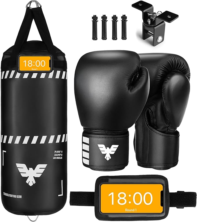 Elite Sports Kids Boxing Punching Bag Set - 2 ft Heavy Boxing Bag, 6oz Gloves & Phone Case – Youth Boxing, MMA, Home Gym & Martial Arts Training Equipment (Unfilled)