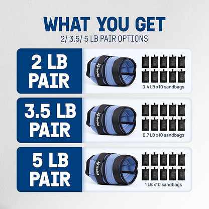 Yes4All Adjustable Wrist & Ankle Weights 3.5/5 LB Pair, Leg Weights for Women & Men, Weighted Arm Bands with Removable Sandbags for Fitness, Pilates, Walking, Strength Training - Versatile Colors