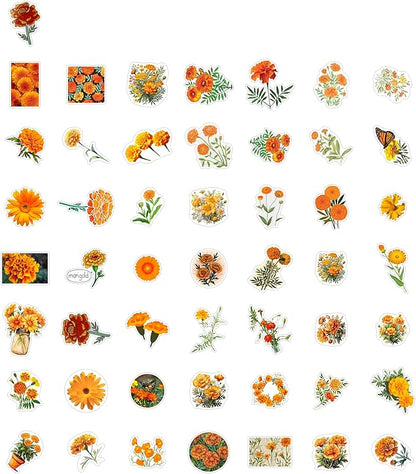BulbaCraft Marigold Stickers for Water Bottle and Laptop - Floral Party Supplies, Decorations & Gifts, Waterproof Vinyl Decals, Gifts for Women & Men