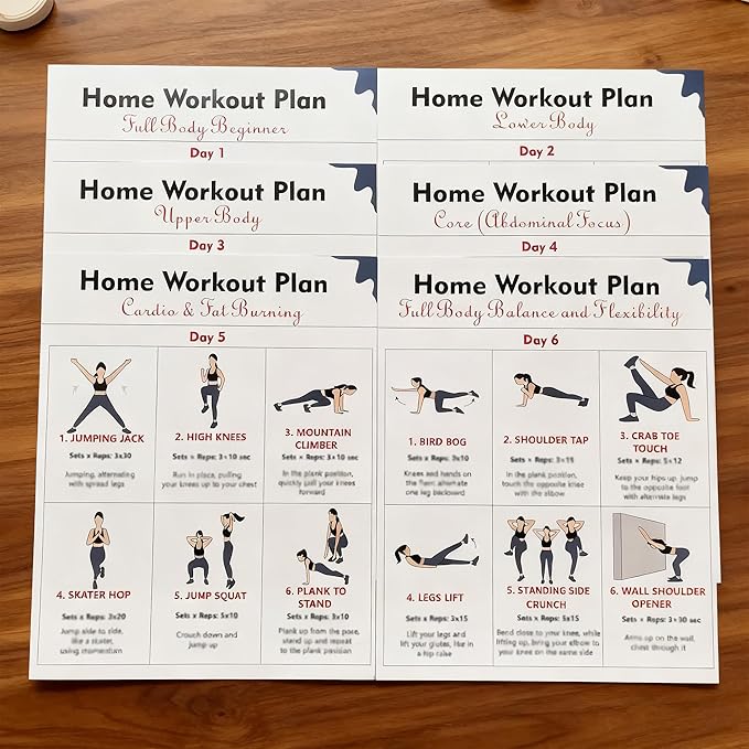 6-Pack Dumbbell Workout Posters for Beginners | Home Fitness Plan with Daily Exercise Routines for Weight Loss & Muscle Tone, Strength & Flexibility | Cycle Through Daily Guided Workouts | 8x10 Inch Charts (Deep Blue)