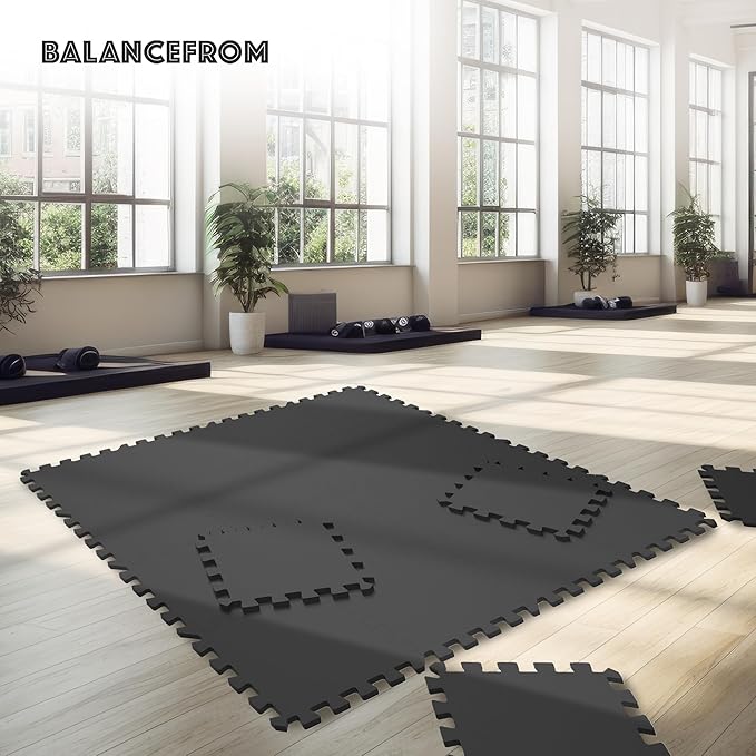 BalanceFrom Puzzle Exercise Mat 1/2" Thick, EVA Interlocking Foam Floor Tiles for Home Gym, Mat for Home Workout Equipment, Floor Padding for Kids, Multiple Sizes and Colors