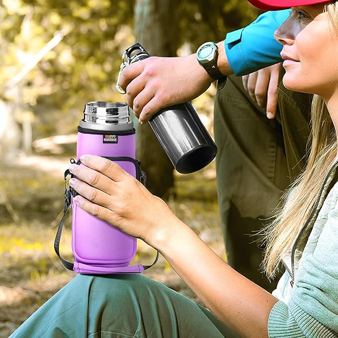 Nuovoware Water Bottle Carrier Bag,25oz/40oz/64oz Bottle Pouch Holder,Adjustable Shoulder Hand Strap 2 Pocket Sling Neoprene Sleeve Sports Accessories for Hiking Travelling Camping