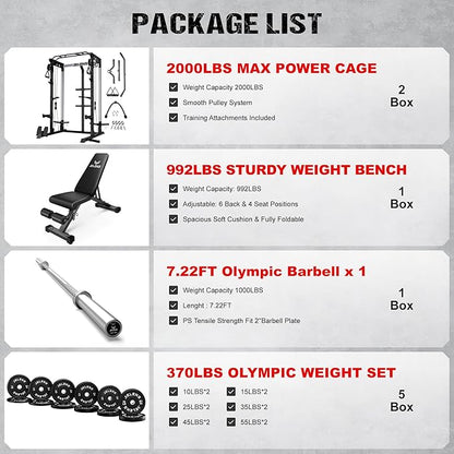 C21 Power Cage, 2000LBS Multi-Function Power Rack with Independent Dual Pulley System, All-in-One Squat Rack for Cable Crossover, Home Gym Workout Machine