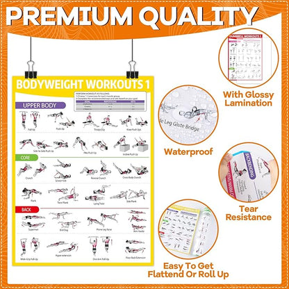 gisgfim 6PCS Workout Posters for Home Gym Dumbbell Bodyweight Stretching Workout Exercise Chart