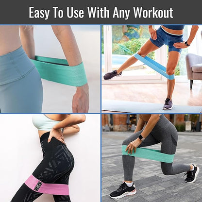 Healthsmart Fabric Resistance Bands, Targets Abs, Glutes, Quads, Calves, Hamstrings, 3 Bands with Variable Resistance Levels, Minimum 15lbs and Maxes at 70lbs, Travel Case & Exercises Included