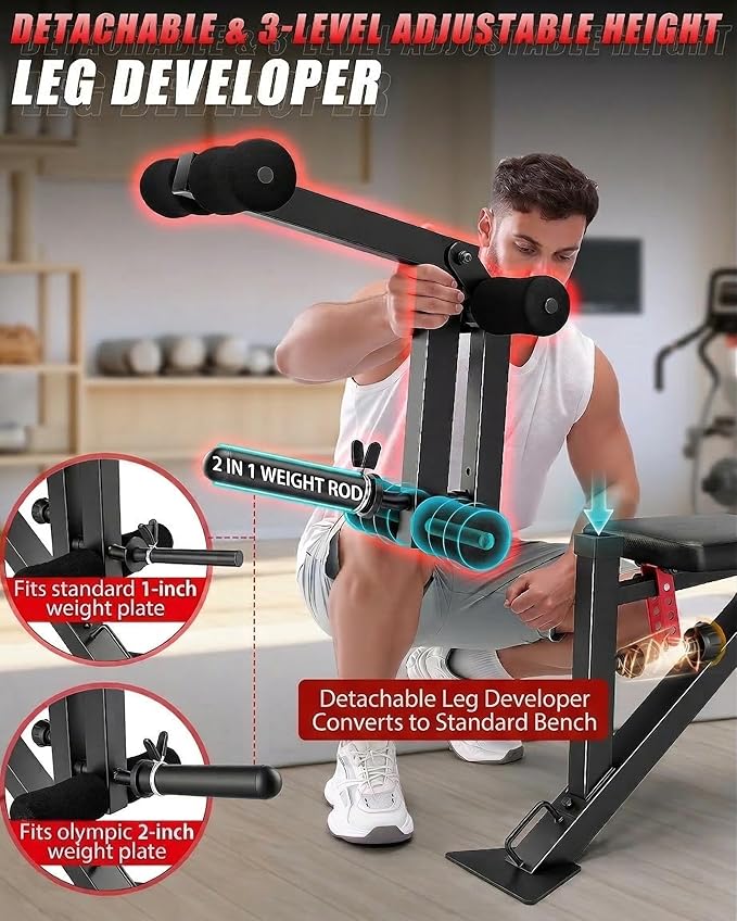 OPPSDECOR 1200LBS Workout Bench with Leg Extension/Leg Curl, Adjustable Weight Bench for Home Gym, Heavy Duty Workout Bench for Full Body Workouts, Incline/Flat Bench Press Set for Strength Training