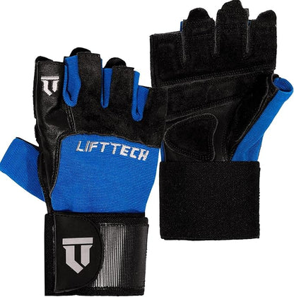 Lift Tech Men's Elite Weight Lifting Gloves with Wrist Support - Weight Lifting Gloves for Men Into Weights, Strength Training, Powerlifting - Washable Wrist Support Gloves - Blue & Black - L