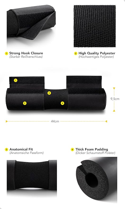 Fitgriff® Barbell Hip Thrust Pad for Squats, Lunges & Glute Bridges – Weightlifting Cushion for Neck & Shoulder Protection – Fits Olympic & Standard Bars