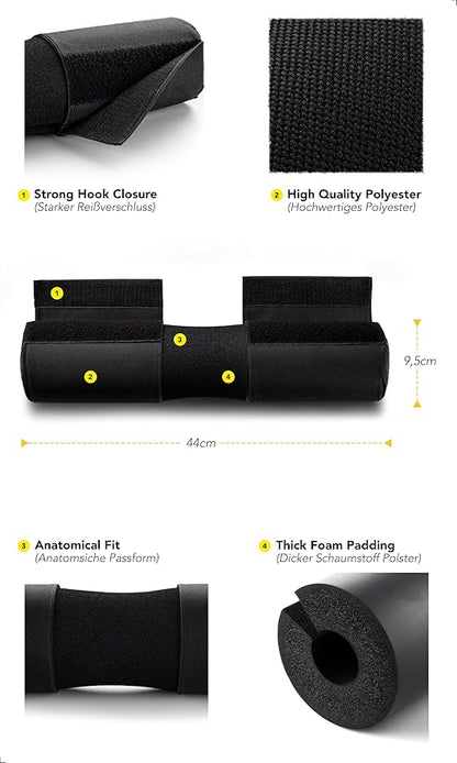 Fitgriff® Barbell Hip Thrust Pad for Squats, Lunges & Glute Bridges – Weightlifting Cushion for Neck & Shoulder Protection – Fits Olympic & Standard Bars
