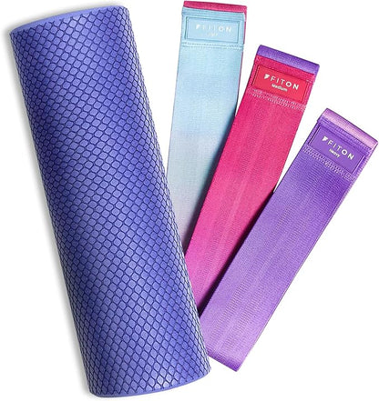 FitOn - 12"x4" Travel Sized Recovery Roller & Sculpt Resistance Bands Bundle - Workout Equipment Set for Gym and Home Exercise - Workout with Non-Slip Exercise Bands & Durable Foam Roller Set