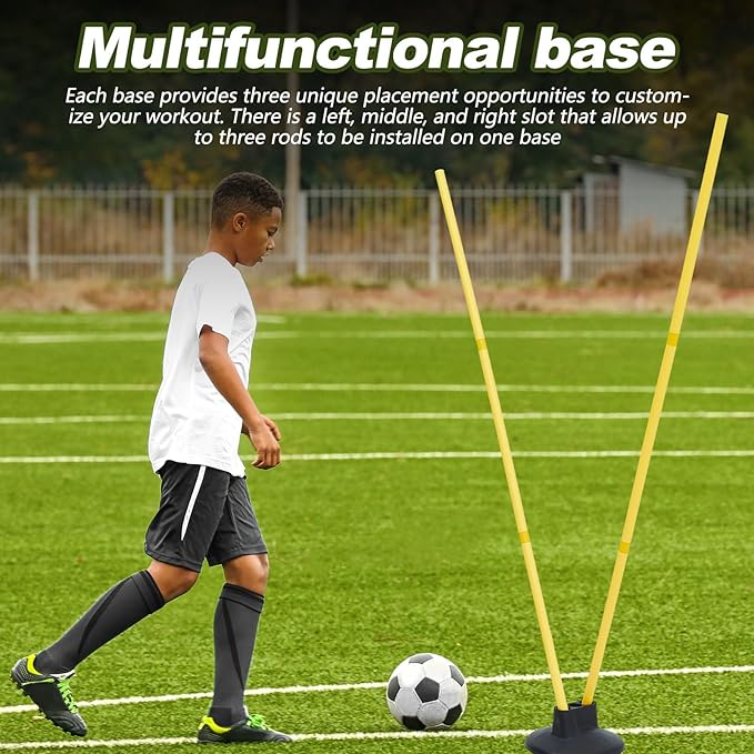 Wenqik 12 Pcs Soccer Agility Poles Set with 6 Training Poles Soccer Bases Detachable Speed Pole Highly Visible Yellow Sports and Agility Training Equipment Slalom Poles to Improve Balance Quickness