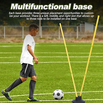 Wenqik 12 Pcs Soccer Agility Poles Set with 6 Training Poles Soccer Bases Detachable Speed Pole Highly Visible Yellow Sports and Agility Training Equipment Slalom Poles to Improve Balance Quickness