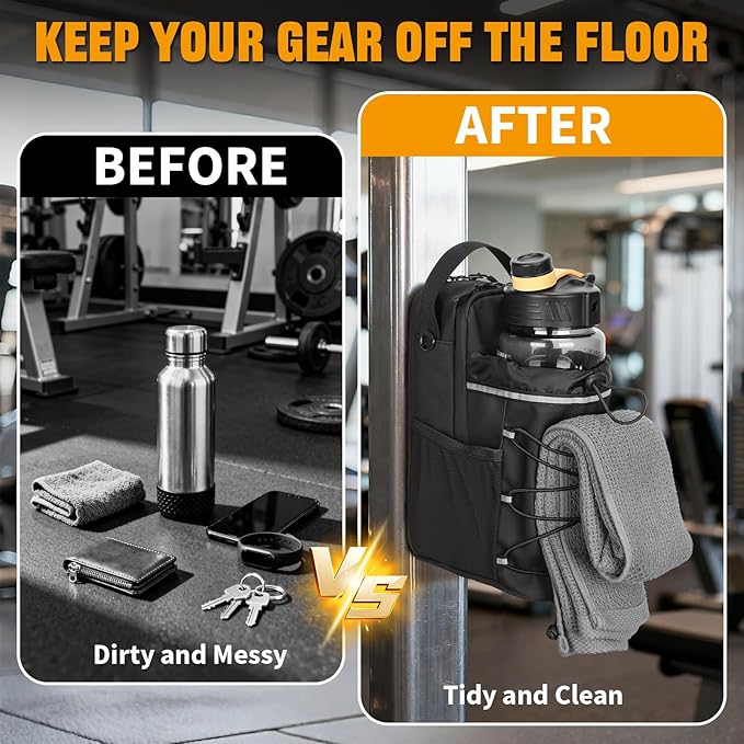 HUNTVP Magnetic Gym Bag Water Bottle Carrier Holder with Shoulder Strap & Phone Pockets, 64oz Large Magnetic Water Bottle Bag Pouch for Gym Fitness Accessories for Men and Women (4 Strong Magnets)