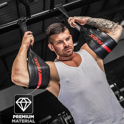 RDX AB Straps for Pull Up Bar Hanging (Pair), Maya Hide Leather, Abdominal Muscle Building Padded Arm Support Slings with D-Ring Strap, Leg Raise Exercise Fitness Workout Strength Training, Men Women