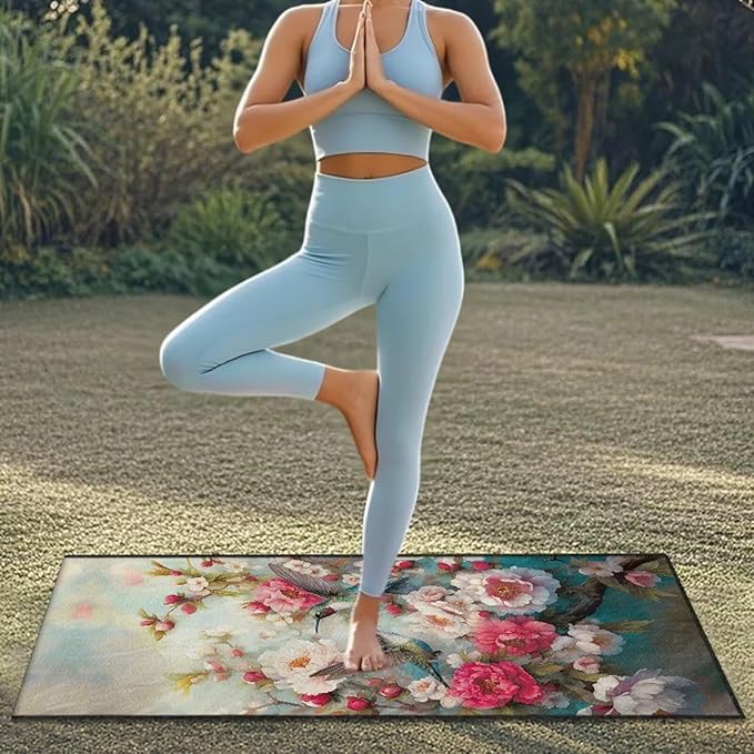 Bulopur Floral Hummingbird Car Seat Towel Cover After Beach Gym Workout Running Swimming Non-Slip Highly Absorbent Yoga Towel for Women Girly Auto Accessories