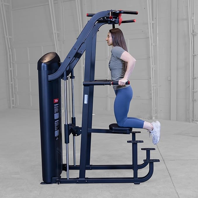 Body Solid (S2ACDX-2) Pro Clubline Series II Chin and Dip Machine, Commercial and Home Fitness Equipment, Pull Up Station and Dip Bars for Strength Training, 235 Lb. Weight Stack