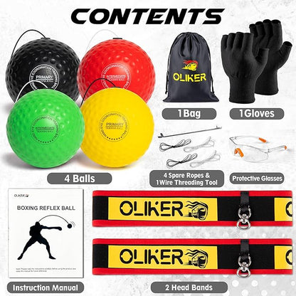 Boxing Reflex Ball for Adults and Kids, 4 Levels Boxing Ball with Adjustable Headbands, Perfect for Reaction, Agility, Punching Speed, Fight Skill and Hand Eye Coordination Training