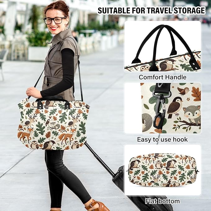 Weekender Bags Travel Duffel Gym Bag Animals Fox Deer Woodland Forest Hedgehog Carry on Overnight Tote Bag with Toiletry Bag for Airplane Travel Trip Gym Yoga