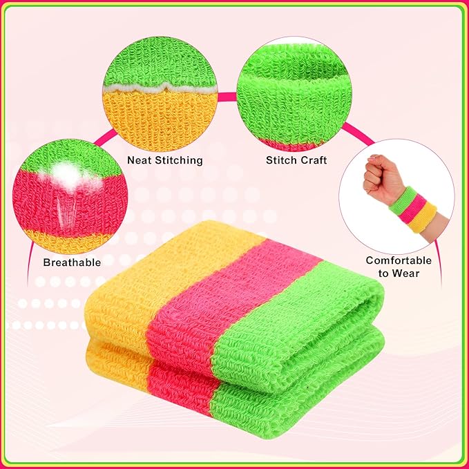 80s Neon Sweatbands Set Sports Wristband and Headband Neon Slouch Socks 80s Outfits for Women 90s Accessories